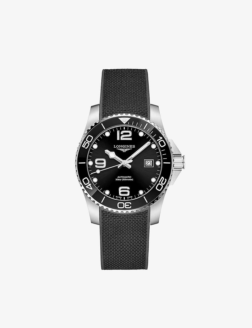 Shop Longines Men's Black L3.781.4.56.9 Hydroconquest Stainless Steel And Rubber Automatic Watch