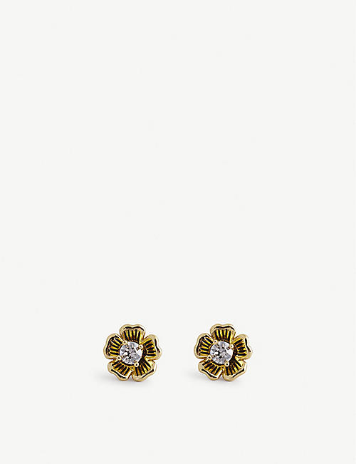 COACH: Tea Rose yellow gold-toned brass and crystal stud earrings