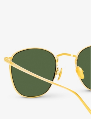 Shop Linda Farrow Womens Gold/ Green Simon Square-frame 22ct Yellow Gold-plated Titanium Sunglasses