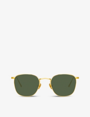 Linda Farrow Simon Square-frame 22ct Yellow Gold-plated Titanium Sunglasses In Gold/ Green