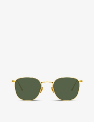 Shop Linda Farrow Womens Gold/ Green Simon Square-frame 22ct Yellow Gold-plated Titanium Sunglasses