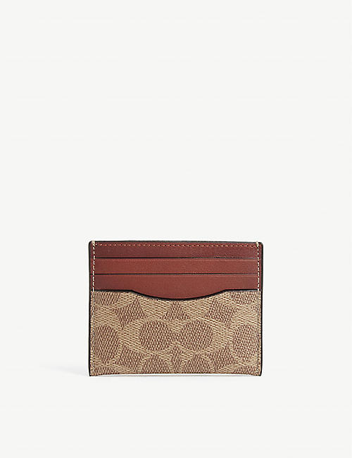 COACH: Signature coated-canvas and leather card holder