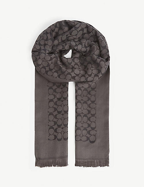 COACH: Monogramed silk and cotton-blend scarf