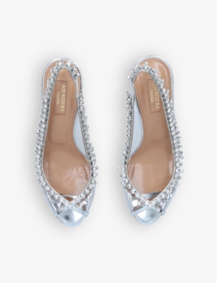 AQUAZZURA: Temptation crystal-embellished leather and PVC slingback sandals