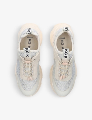 Kg Kurt Geiger Leighton Gem Chunky-soled Crystal-embellished Textile Trainers In Bone