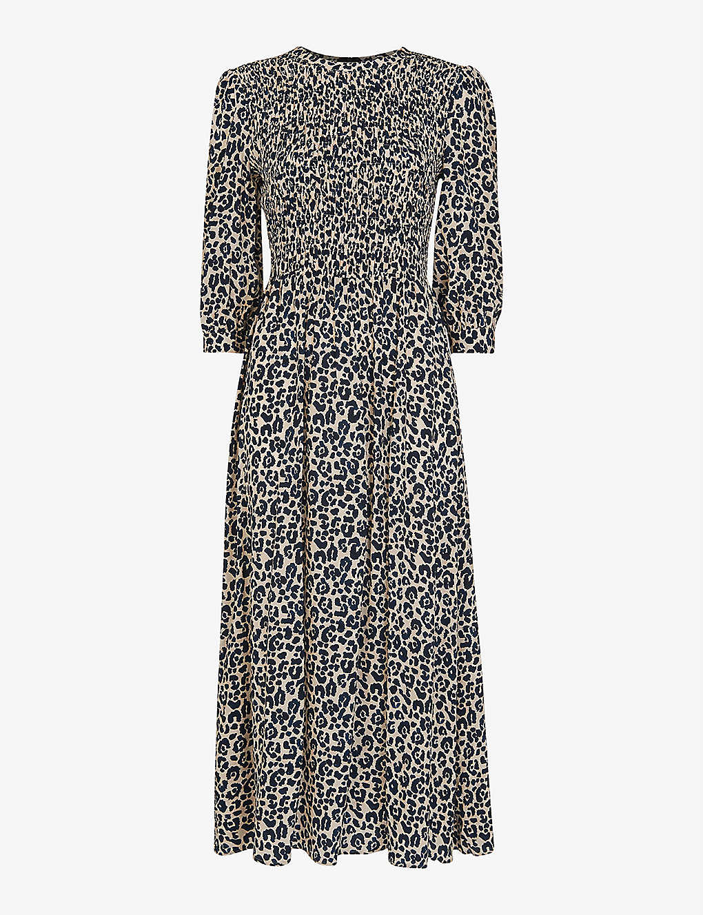 Whistles Womens Multi-coloured Cheetah-print Shirred Woven Midi Dress 16