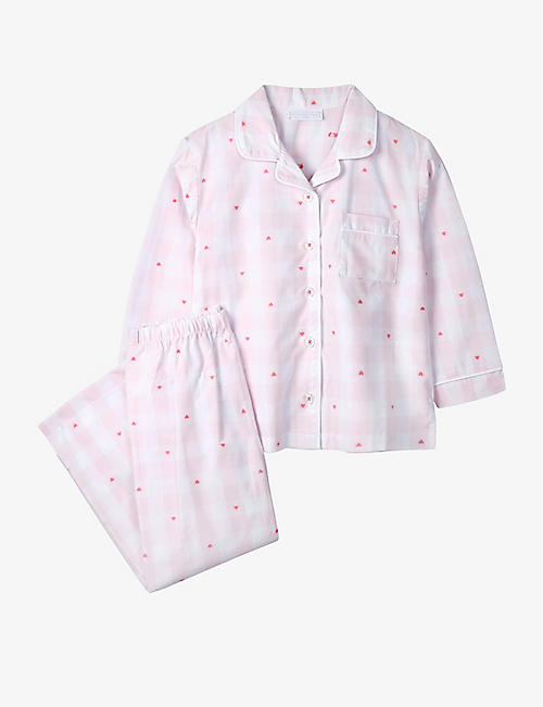 THE LITTLE WHITE COMPANY: Heart-embroidered checked cotton pyjama set 7-10 years