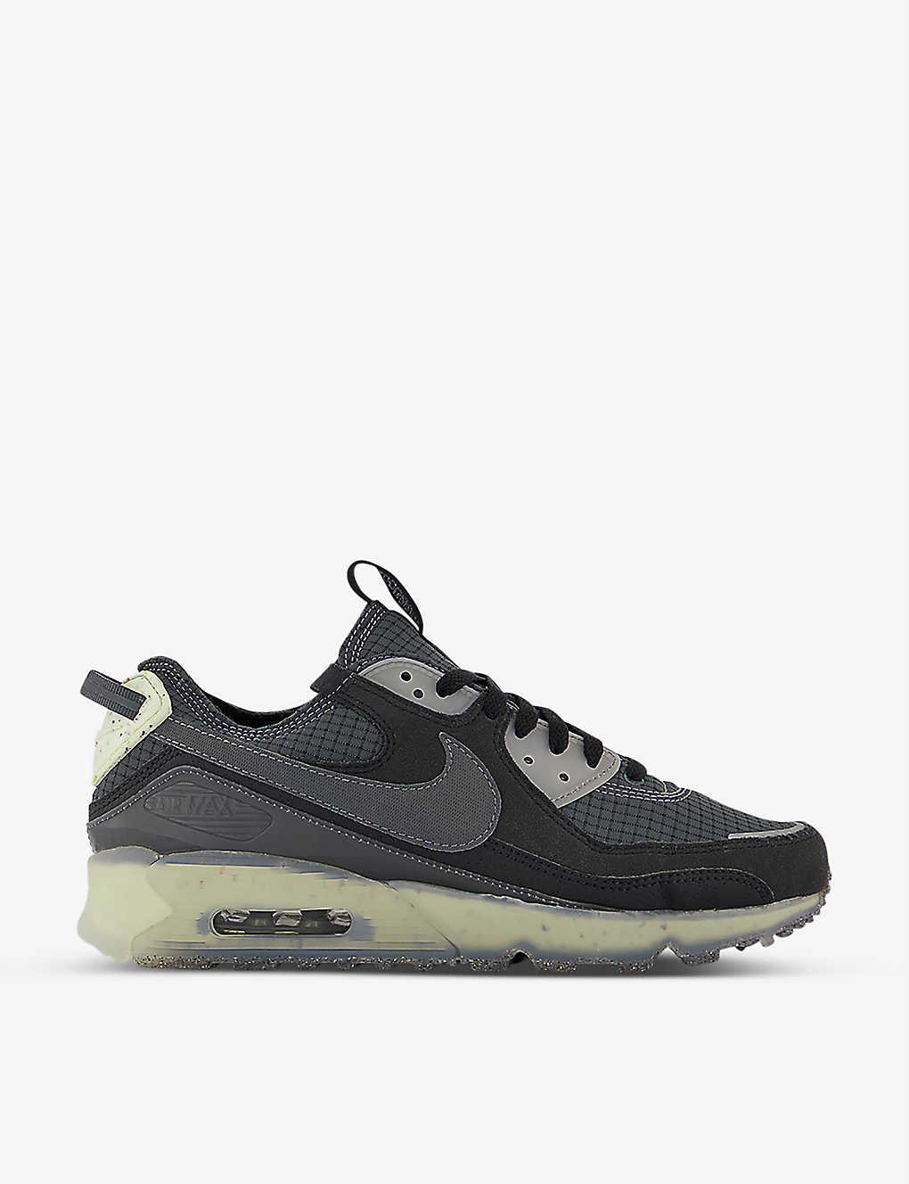 NIKE NIKE MENS BLACK DARK GREY LIME ICE AIR MAX TERRASCAPE 90 RECYCLED-TEXTILE LOW-TOP TRAINERS