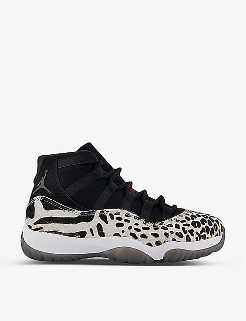 JORDAN: Air Jordan 11 leopard-print faux leather and mesh high-top trainers