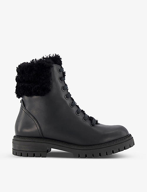 DUNE: Perch faux shearling-trimmed lace-up leather boots