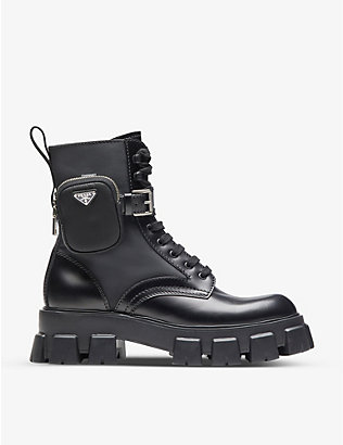 PRADA: Monolith leather and recycled-nylon combat boots
