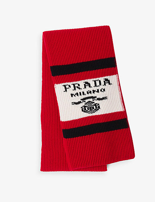 PRADA: Jacquard-print brand-embroidered cashmere scarf