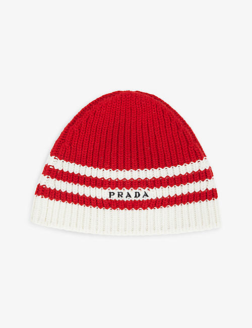 PRADA: Logo-embroidered cashmere beanie hat