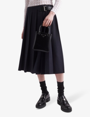 Prada Logo Plaque Spazzolato Leather Platform Moccasins In Black