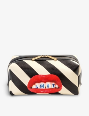 Shop Seletti Wears Toiletpaper Lipstick-print Canvas Wash Bag