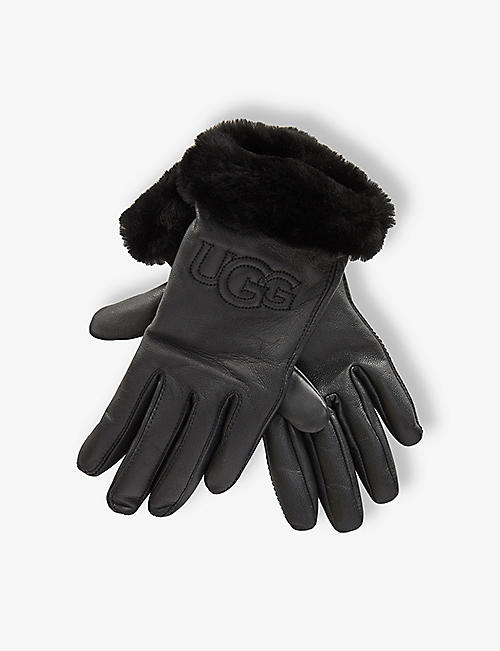 UGG: Classic logo-embroidered leather and shearling gloves