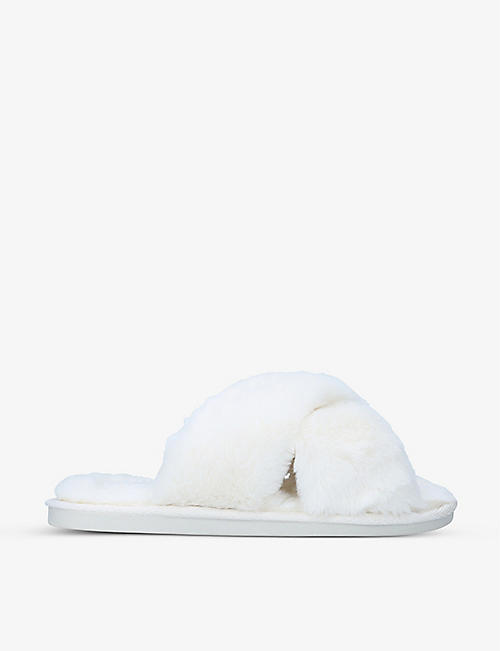 LAINES LONDON: Jellyfish-embellished faux-fur slippers