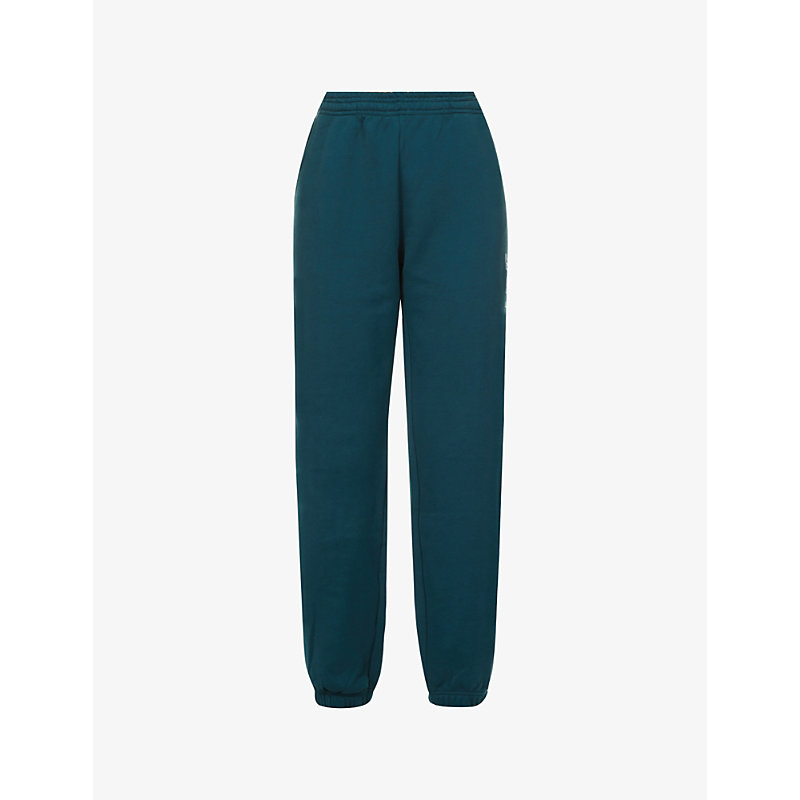 Adanola Womens Deep Teal Logo-print Tapered Mid-rise Cotton-jersey Jogging Bottoms Xs In Green