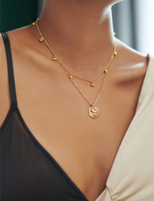 RACHEL JACKSON: Electric rays deco heart chain yellow-gold plated necklace