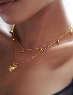 RACHEL JACKSON: Topsy turvy deco hearts yellow-gold plated chain necklace