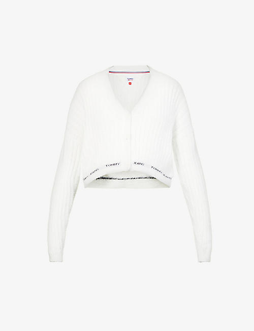 TOMMY JEANS: Logo-trim cropped stretch-knitted cardigan