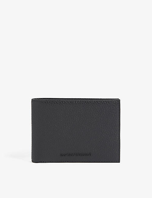 EMPORIO ARMANI: Logo-embossed brand-plaque leather wallet and keychain