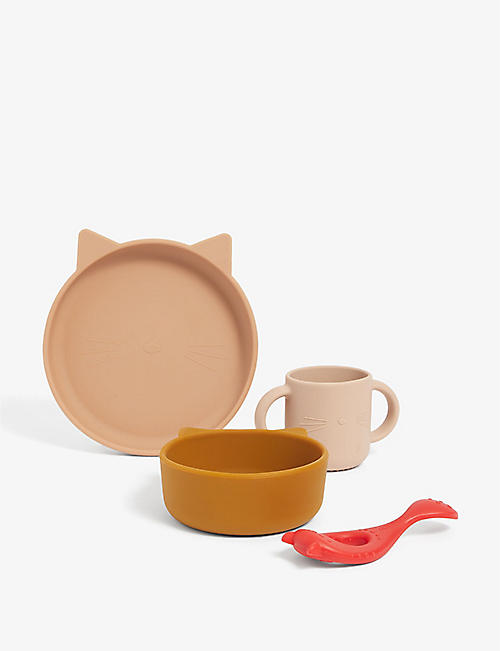 LIEWOOD: Vivi cat-shape set of four silicone tableware