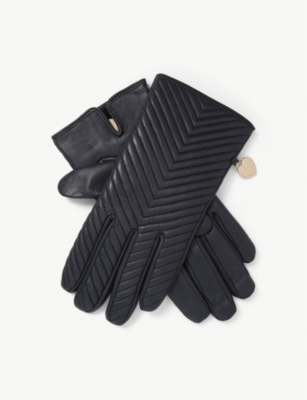 Ladies Long Wool & Leather Gloves,Black/Green 