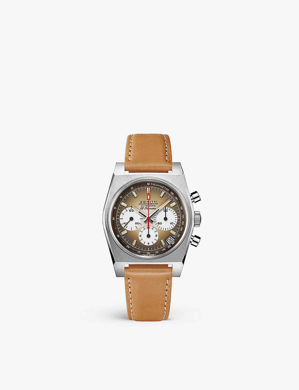 Zenith Mens Brown 03.a384.400/385.c855 Chronomaster Revival El Primero Stainless-steel And Leather A In Silver/brown