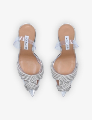 Aquazzura Womens Silver Gatsby Crystal-embellished Leather And Pvc Slingback Courts 4.5 In Silver