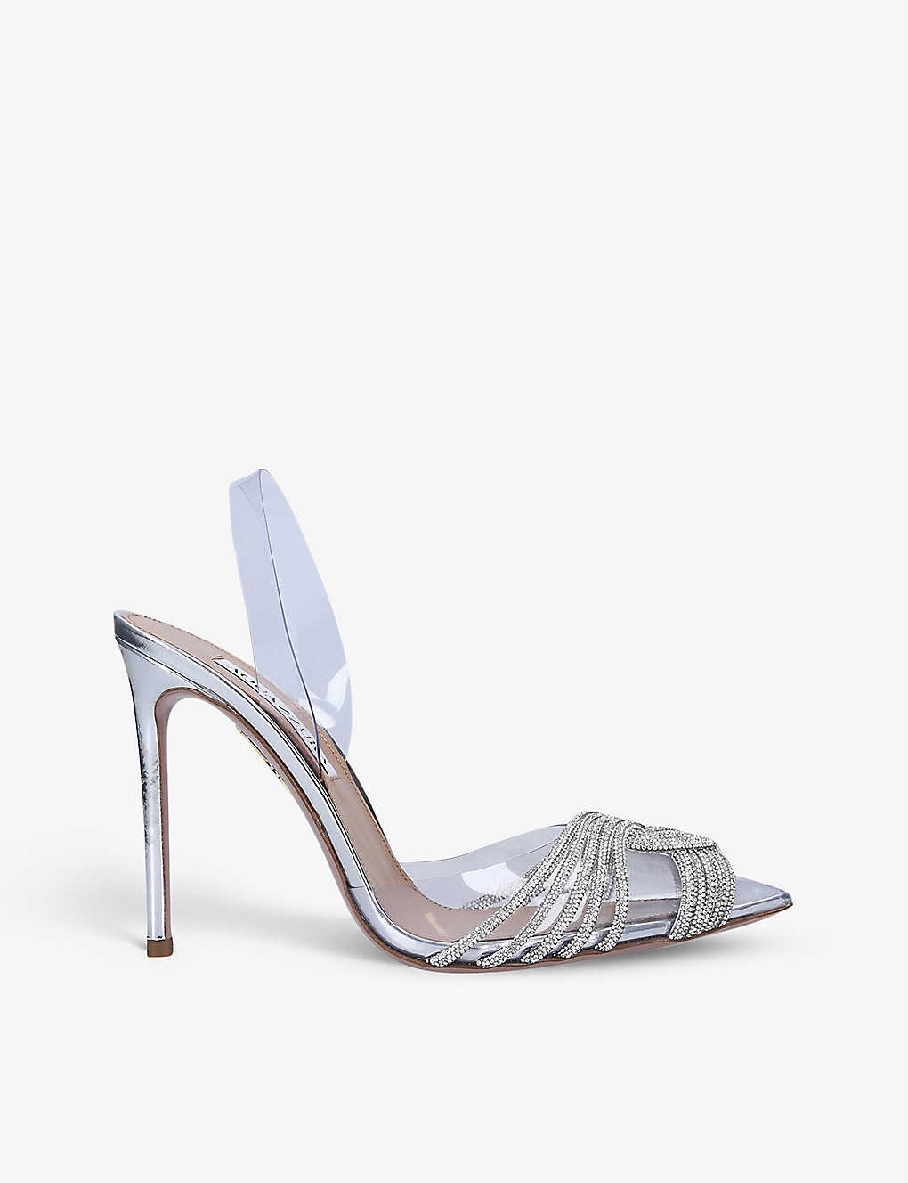 Aquazzura Womens Silver Gatsby Crystal-embellished Leather And Pvc Slingback Courts 4.5