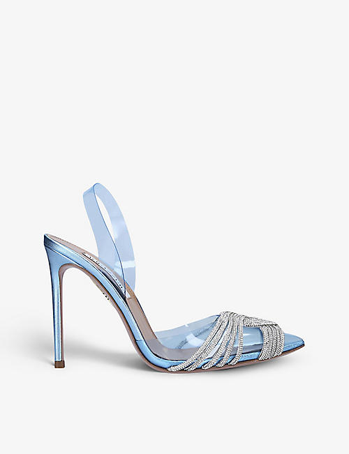 AQUAZZURA：Gatsby 水晶装饰皮革和 PVC 露跟宫廷鞋