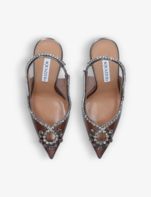 AQUAZZURA Seduction crystal-embellished leather and PVC slingback courts