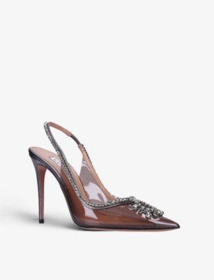 AQUAZZURA Seduction crystal-embellished leather and PVC slingback courts