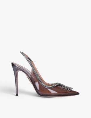 AQUAZZURA Seduction crystal-embellished leather and PVC slingback courts