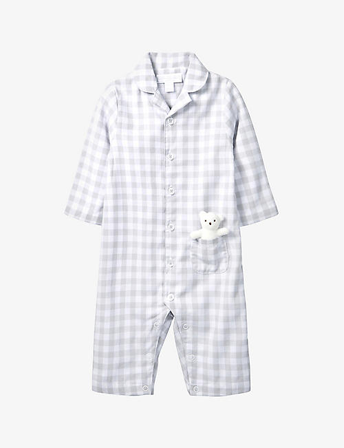 THE WHITE COMPANY: Gingham cotton sleepsuit with toy 0-24 months