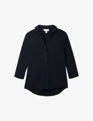 The White Company Womens Navy Slim-fit Organic-cotton-jersey Shirt