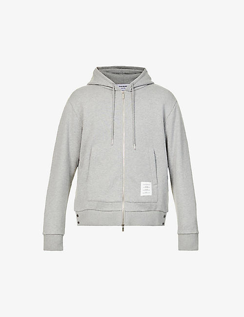 THOM BROWNE: Brand-patch striped-pattern cotton-jersey hoody