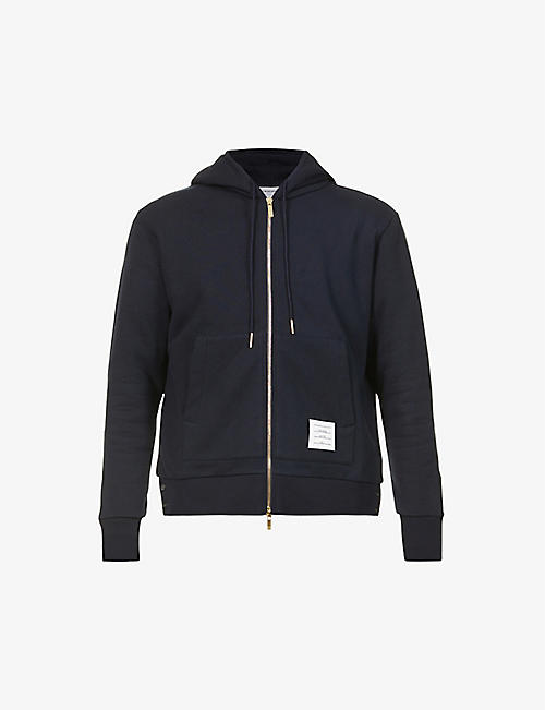 THOM BROWNE: Brand-patch striped-pattern cotton-jersey hoody