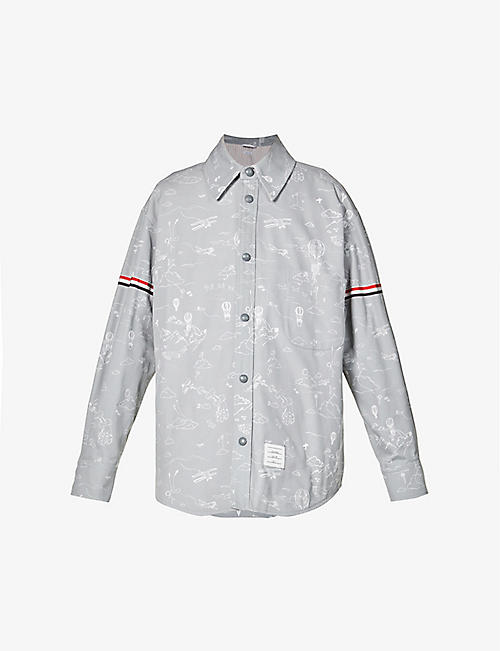 THOM BROWNE: Graphic-print relaxed-fit cotton-piqué jacket