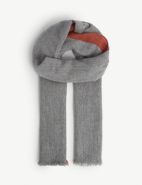 ELEVENTY: Fringed striped cashmere scarf