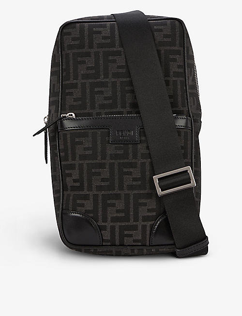 FENDI: Branded-jacquard canvas and leather travel backpack