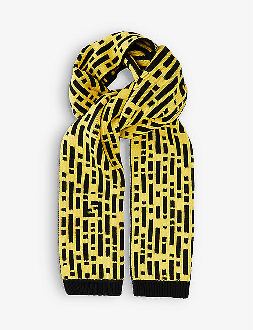 FENDI: Brand-embroidered ribbed-trim wool scarf