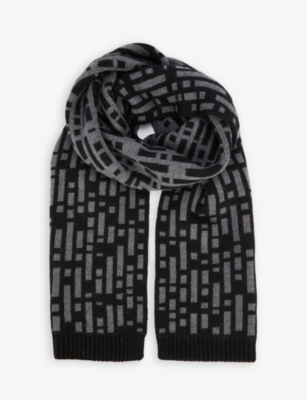 FENDI Brand embroidered ribbed trim wool scarf Selfridges