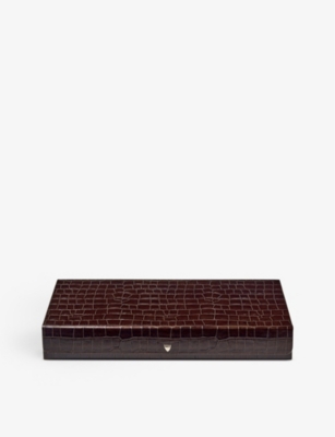 ASPINAL OF LONDON: Croc-embossed leather backgammon set 45cm