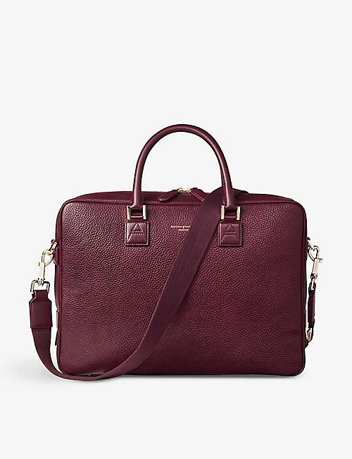 ASPINAL OF LONDON: Mount Street small pebbled-leather laptop bag