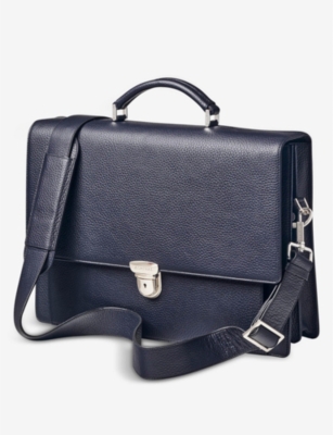 Shop Aspinal Of London Women's Navy City Grained-leather Messenger Bag