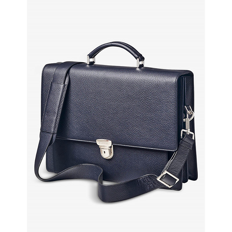 Shop Aspinal Of London Women's Navy City Grained-leather Messenger Bag