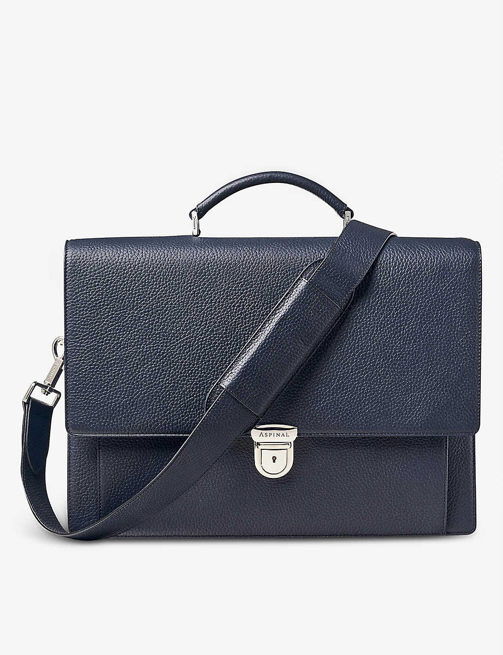 Aspinal Of London Womens Navy City Grained Leather Laptop Briefcase
