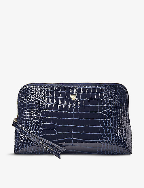 ASPINAL OF LONDON: Essential large crocodile-embossed leather cosmetic case